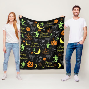 Halloween Pattern Black Fleece Blanket