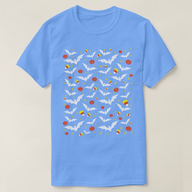 Halloween Pattern Candy Corn Bats And Pumpkins T-Shirt (Design Front)