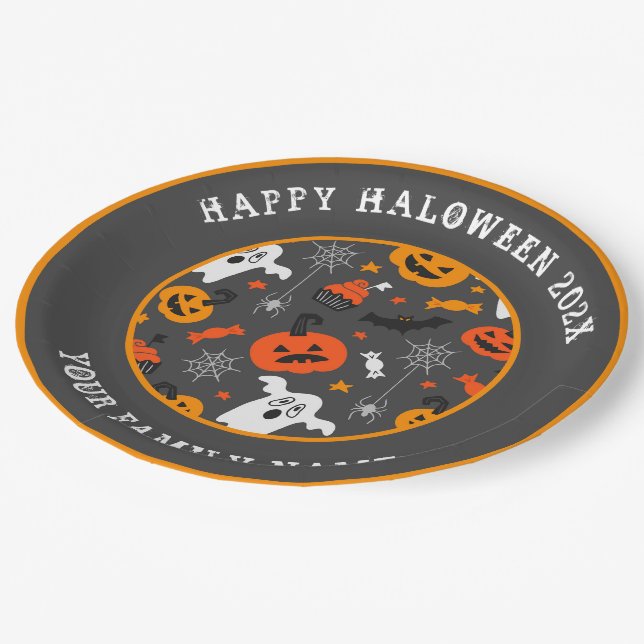 Halloween pattern Custom text Paper Plate (Angled)