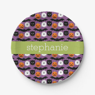 Halloween Pattern - Cute Bat Cat Pumpkin Ghost Paper Plate