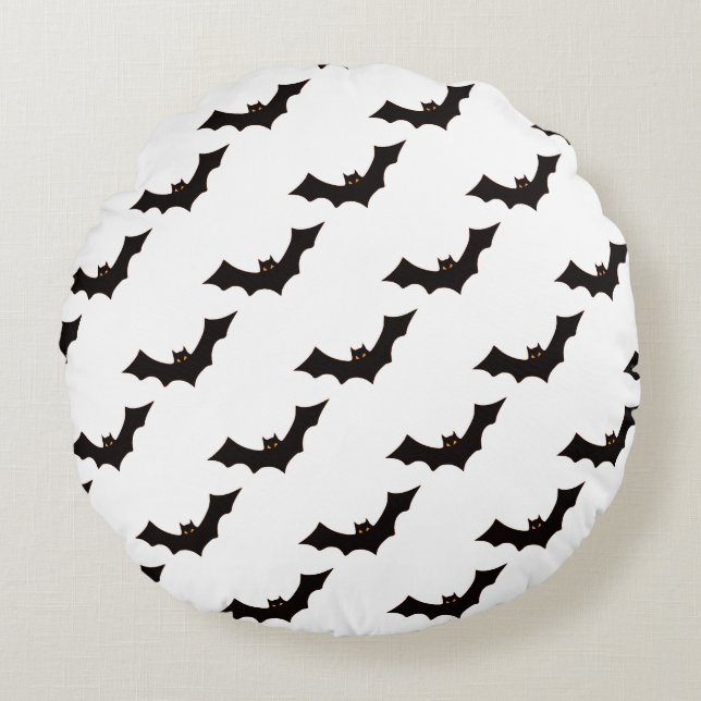 Halloween, Pattern Of Bats, Trick Or Treat, Boo Round Cushion (Front)