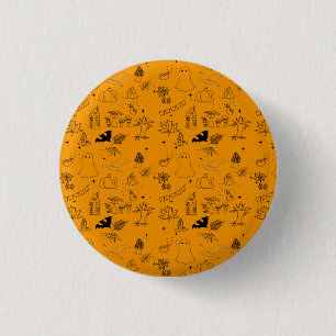 Halloween pattern of ghosts, houses, spiders 3 cm round badge