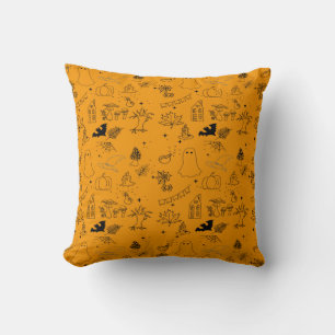 Halloween pattern of ghosts, houses, spiders cushion