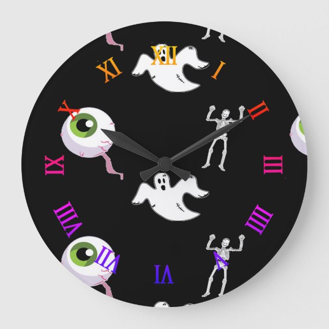 Halloween pattern on black large clock (Front)