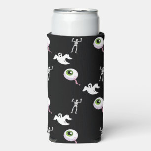 Halloween pattern on black seltzer can cooler