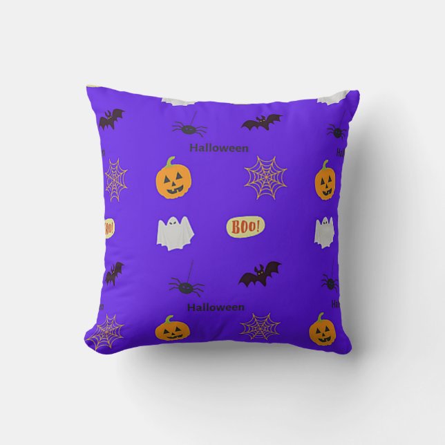 Halloween pattern on blue cushion (Front)