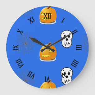 Halloween pattern on blue large clock