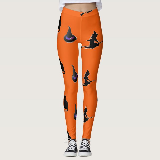 Halloween pattern on orange leggings (Front)