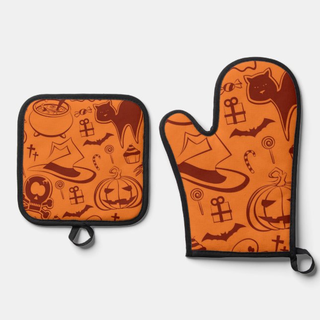 Halloween pattern oven mitt & pot holder set (Front)