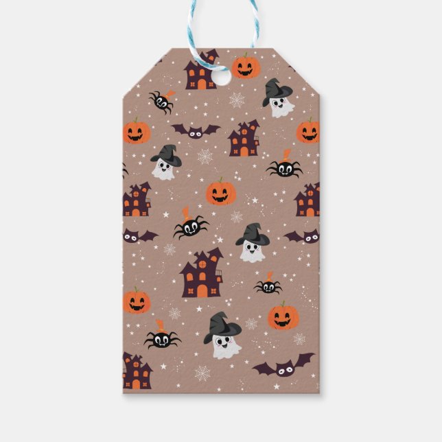 Halloween pattern pale taupe  gift tags (Front)