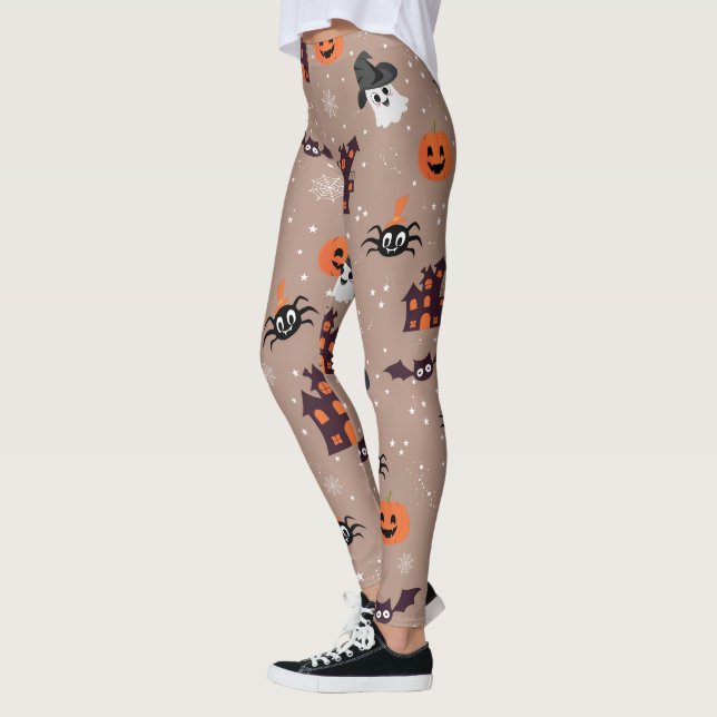 Halloween Pattern Pale Taupe  Leggings (Left)