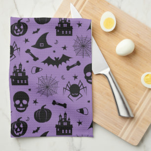 Halloween Pattern Purple and Black Tea Towel