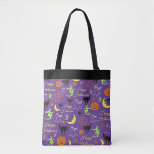 Halloween Pattern Purple Black Trick Or Treat Tote Bag