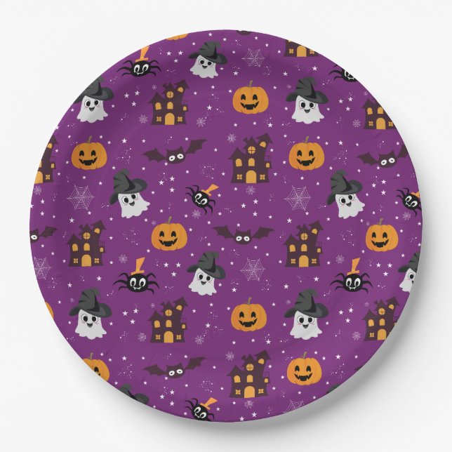 Halloween pattern purple  paper plate (Front)