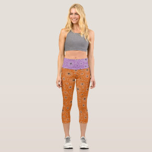 Halloween Pattern   Spiders on Spiderwebs Capri Leggings