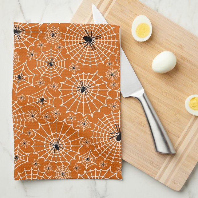 Halloween Pattern | Spiders on Spiderwebs Tea Towel (Quarter Fold)