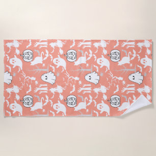 Halloween pattern. Spooky and cute.b L Orange BG Beach Towel