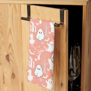 Halloween pattern. Spooky and cute.b L Orange BG Tea Towel