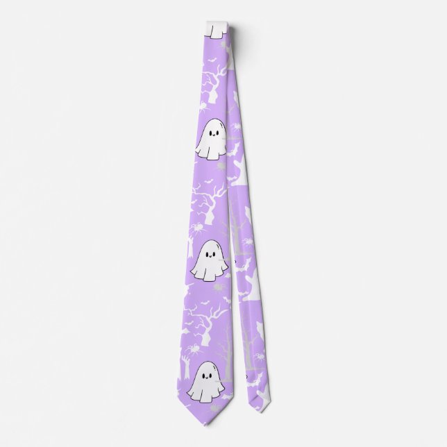 Halloween pattern. Spooky and cute.b L Purple BG Tie (Front)