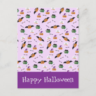 Halloween Pattern Thank You Pumpkins Purple Postcard
