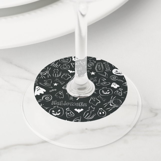 Halloween Pattern Wine Glass Tag (Close Up)