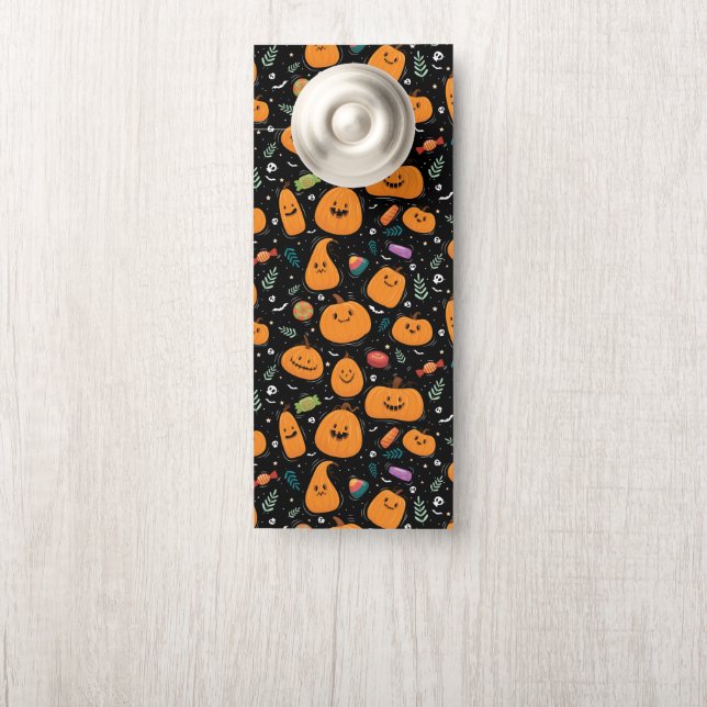 Halloween Pattern With Candy and Black Pattern Door Hanger (On Knob)