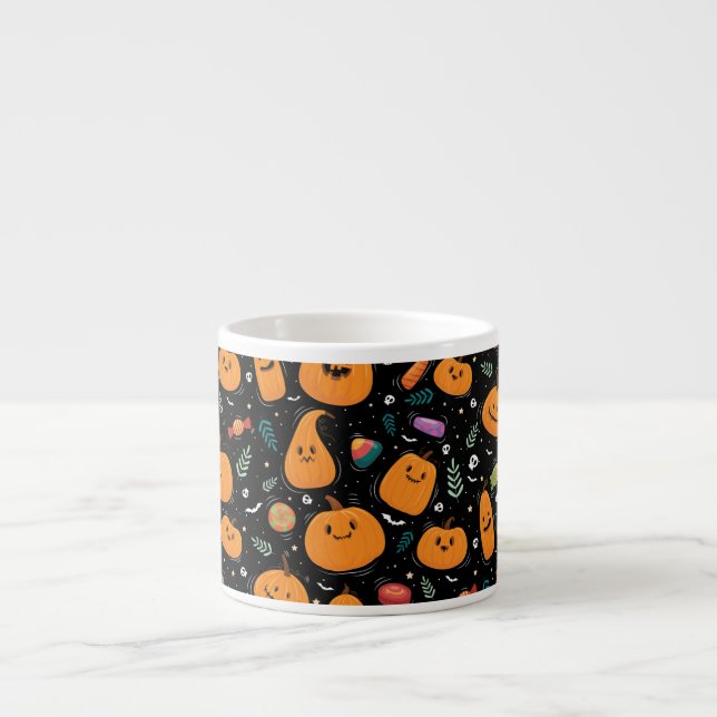 Halloween Pattern With Candy and Black Pattern Espresso Cup (Front)