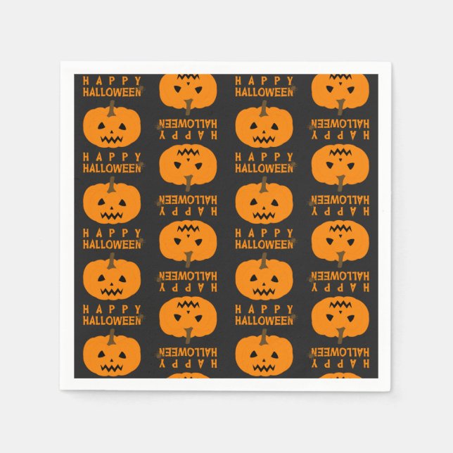 Halloween Pattern With Pumpkin Paper Napkin (Front)
