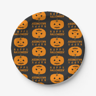 Halloween Pattern With Pumpkin Paper Plate