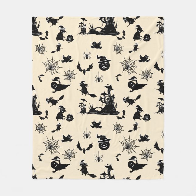 Halloween pattern with pumpkins bats witches fleece blanket (Front)