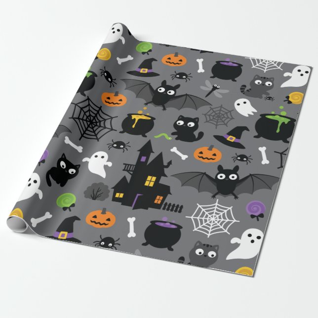 Halloween Pattern Wrapping Paper (Unrolled)