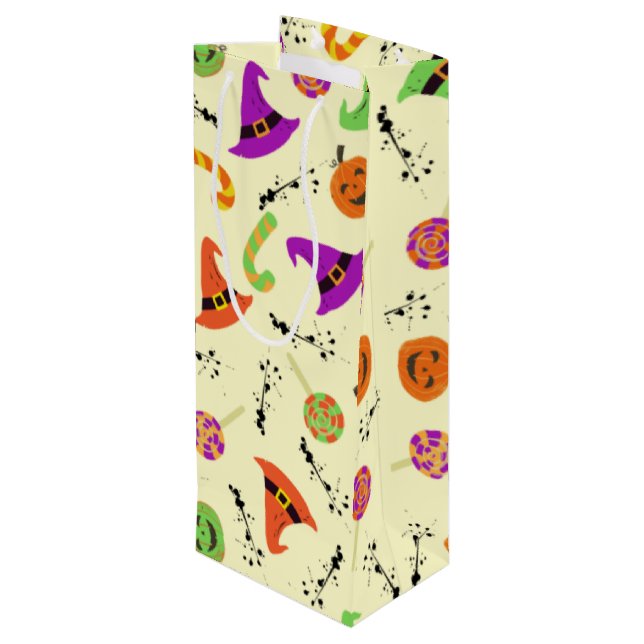 Halloween Pattern Yellow Background Wine Gift Bag (Back Angled)