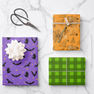Halloween Patterns Bats Spiders web Wrapping Paper Sheet