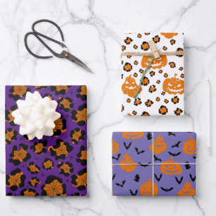Halloween Patterns Scary Pumpkins Spider Web Wrapping Paper Sheet