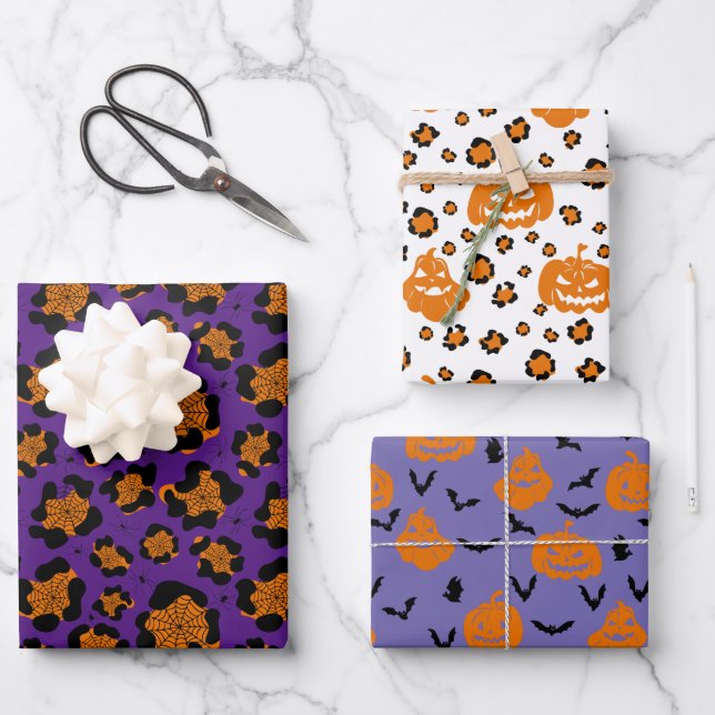 Halloween Patterns Scary Pumpkins Spider Web Wrapping Paper Sheet (Front)