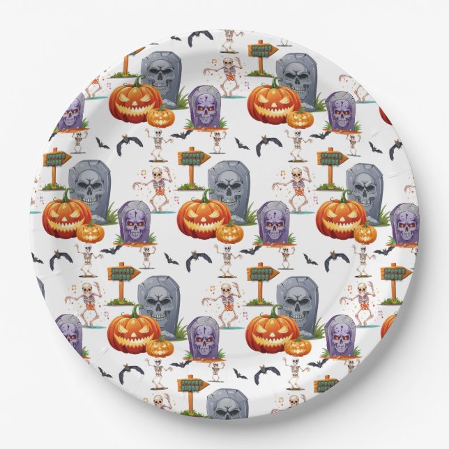 Halloween Patttern On  Paper Plate (Front)