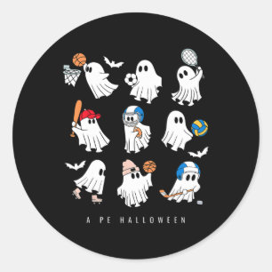 Halloween Pe Teacher Ghost Playing Soccer Footll S Classic Round Sticker