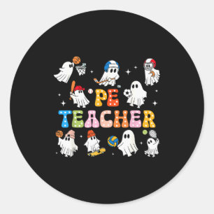 Halloween Pe Teacher Ghost Playing Sports Physical Classic Round Sticker