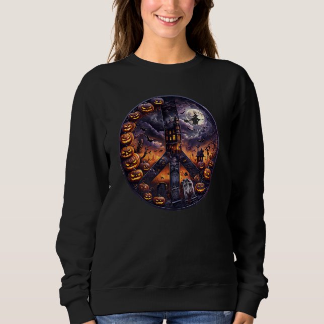 Halloween Peace Sign Sweatshirt Spooky Cute Crew (Front)