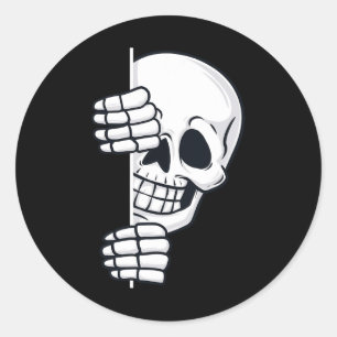 Halloween Peeking Skeleton Scary Boys Girls Kids Classic Round Sticker