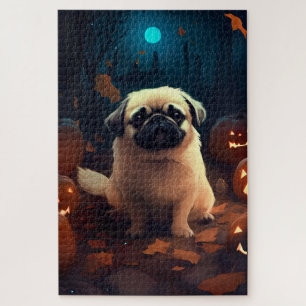 Halloween Pekingese With Pumpkins Scary Jigsaw Puzzle