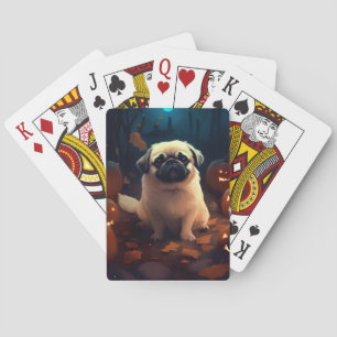 Halloween Pekingese With Pumpkins Scary Playing Cards