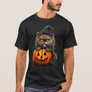 Halloween Persian Cat Witch Hat Pumpkin T-Shirt