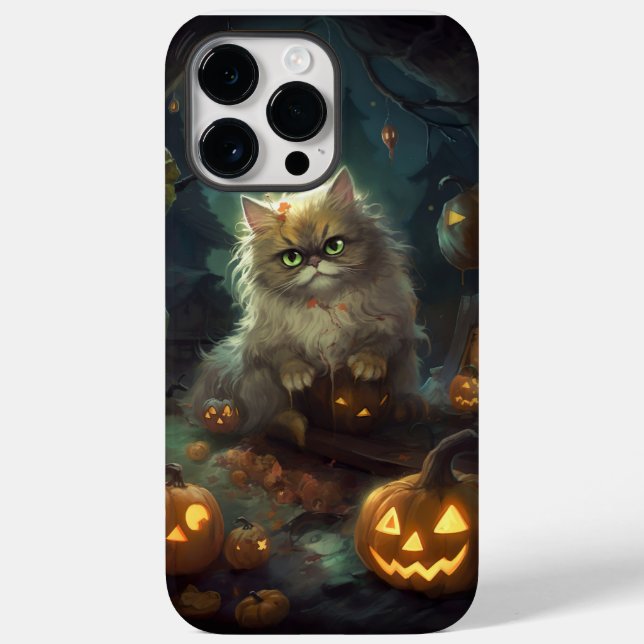 Halloween Persian Cat With Pumpkins Scary Case-Mate iPhone Case (Back)