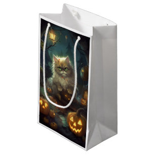 Halloween Persian Cat With Pumpkins Scary Small Gift Bag