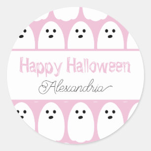 Halloween Personalised Cute Ghosts Pink Classic Round Sticker