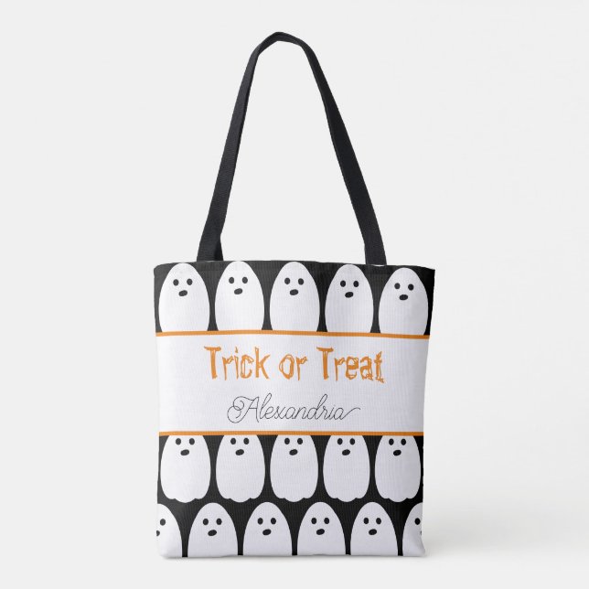 Halloween Personalised Cute Ghosts Trick or Treat Tote Bag (Back)