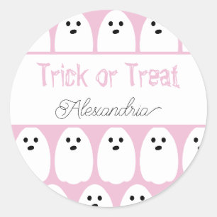 Halloween Personalised Ghosts Pink Trick or Treat Classic Round Sticker