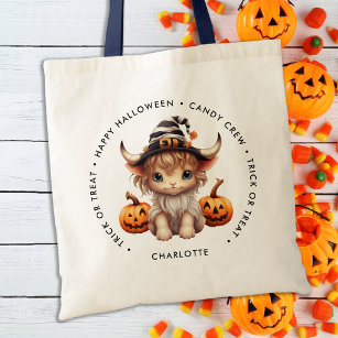 Halloween Personalised Highland Cow Trick Or Treat Tote Bag