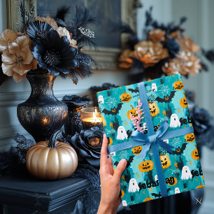 Halloween Personalised with Pumpkins and Ghosts Wrapping Paper